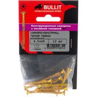 Конструкционный саморез BULLIT TORX25 4.5x45, желтый, потайной, 12 шт. 14-0016310