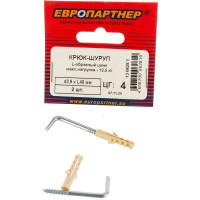 Крюк-шуруп ЕВРОПАРТНЕР L-обр. Zn d3,9хL40 мм 2 шт. 13 0628 1