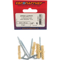 Крюк-шуруп ЕВРОПАРТНЕР L-обр. Zn d4,9хL50 мм 6 шт. 13 7636 1