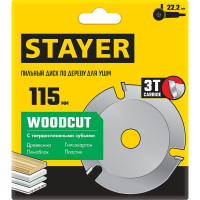 Диск пильный STAYER Woodcut по дереву для УШМ, 115х22,2мм, 3 резца 36854-115