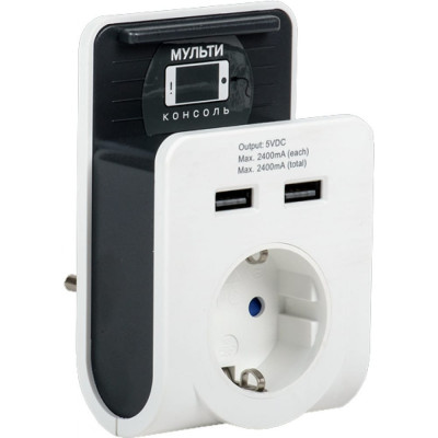 IEK Адаптер Т-02 01 1 место 2P+PE 16А 2хUSB 2,4А белый WTP11-16-01-Z-K01