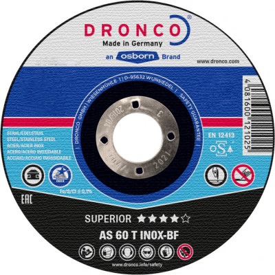 Диск отрезной по нержавейке DRONCO Superior AS60T INOX 1121240100