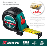 Рулетка  KRAFTOOL X-Drive 5м/25мм с ударостойким обрезиненным корпусом 34122-05-25_z02
