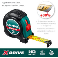 Рулетка KRAFTOOL X-Drive 3м/19мм с ударостойким обрезиненным корпусом 34122-03-19_z02