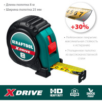 Рулетка KRAFTOOL X-Drive 8м/25мм с ударостойким обрезиненным корпусом 34122-08_z02