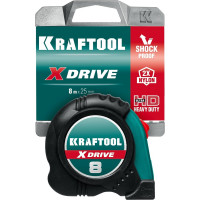 Рулетка KRAFTOOL X-Drive 8м/25мм с ударостойким обрезиненным корпусом 34122-08_z02