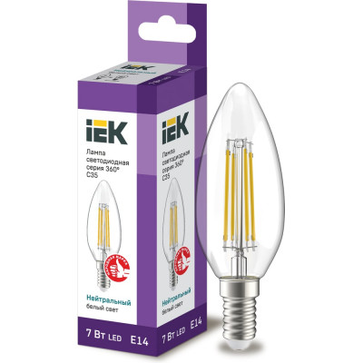 Лампа IEK серия 360, LED, C35, свеча, прозрачная, 7вт, 230В, 4000К, E14 LLF-C35-7-230-40-E14-CL