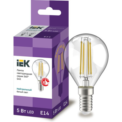 Лампа IEK серия 360, LED, G45, шар прозрачный, 5вт, 230В, 4000К, E14 LLF-G45-5-230-40-E14-CL