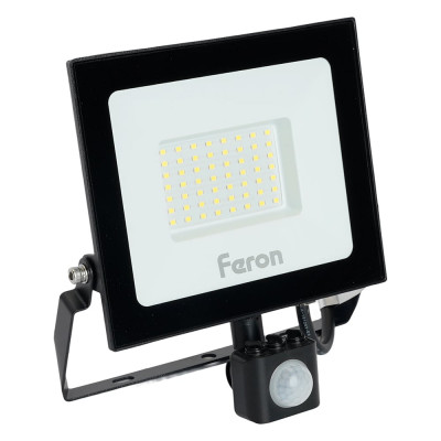 Светодиодный прожектор FERON LL-908 с датчиком 50W 6400K 230V черный IP44 29558