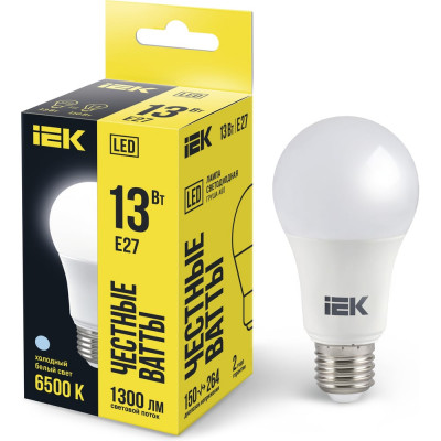 Лампа IEK LED, A60, 13вт, 230В, 6500К, E27 LLE-A60-13-230-65-E27