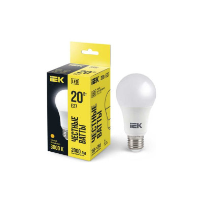 Лампа IEK LED, A60, 20вт, 230В, 3000К, E27 LLE-A60-20-230-30-E27