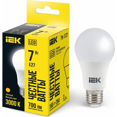 Лампа IEK LED A60, 7вт, 230В, 6500К, E27 LLE-A60-7-230-65-E27