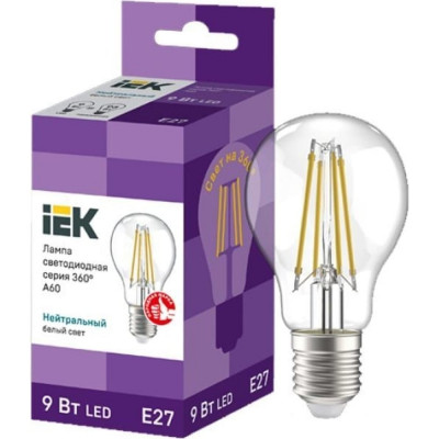 Лампа IEK серия 360, LED, A60, прозрачная, 11вт, 230В, 3000К, E27 LLF-A60-11-230-30-E27-CL