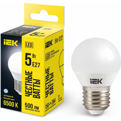 Лампа IEK LED, G45, шар, 5вт, 230В, 6500К, E27 LLE-G45-5-230-65-E27