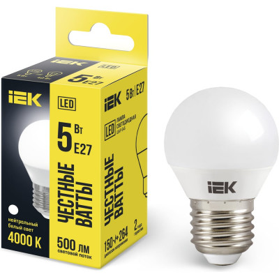 Лампа IEK LED, G45, шар, 5вт, 230В, 4000К, E27 LLE-G45-5-230-40-E27