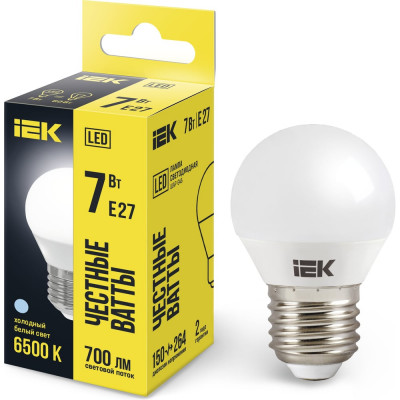 Лампа IEK LED, G45, шар, 7вт, 230В, 6500К, E27 LLE-G45-7-230-65-E27