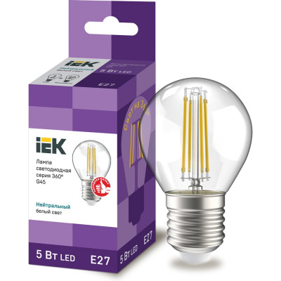 Лампа IEK серия 360, LED, G45, шар прозрачный, 5вт, 230В, 4000К, E27 LLF-G45-5-230-40-E27-CL