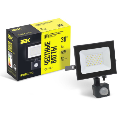 Светодиодный прожектор IEK СДО 06-30Д, черный, с датчиком движения, IP54, 6500K LPDO602-30-65-K02