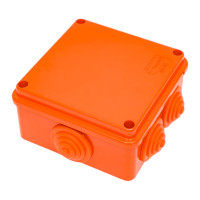 Огнестойкая коробка Экопласт JBS100 E110, о/п 100х100х55, 6 выходов, IP55, 5P, цвет оранжевый 43057HF