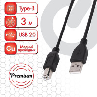 Кабель SONNEN USB 2.0 AM-BM 3м Premium медь для периферии экранированный черный 513129