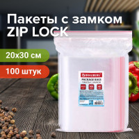 Пакеты с замком/зиплок-гриппер BRAUBERG, 100 шт, 200х300 мм, ПВД, толщина 40 микрон 606216