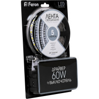Светодиодная лента с драйвером FERON LS606 60Вт 60SMD5050/м 14.4Вт/м 12V 3000*10*2,32мм 6500К 27720