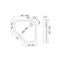 Поддон Alex Baitler пятиугольный в сборе 900x900x170 AB9017V-1