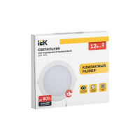 Светильник IEK ДВО 1606, белый, круг, LED, 12вт, 6500 К, IP20 LDVO0-1606-1-12-6500-K01