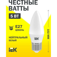 Лампа IEK LED, C35, свеча, 5вт, 230В, 4000К, E27 LLE-C35-5-230-40-E27