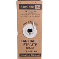 Кабель FTP ExeGate 4 пары, категория 5e, CCA, 24AWG, экран, бухта 100м, серый, PVC 281812