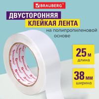 Клейкая двухсторонняя лента BRAUBERG 38 мм х 25 м, полипропиленовая основа, 90 микрон 606426