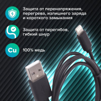 Кабель SONNEN USB 2.0-Lightning 1м медь для передачи данных и зарядки iPhone/iPad 513116