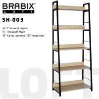 Стеллаж на металлокаркасе BRABIX LOFT SH-003 600х350х1500 мм, 5 полок, цвет дуб натуральный 641236