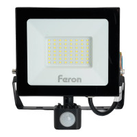 Светодиодный прожектор FERON LL-908 с датчиком 50W 6400K 230V черный IP44 29558