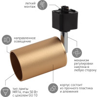 Трековый светильник ЭРА TR14GU10 SG GU10, 55*165мм, сатин, золото, 50/900 Б0044321