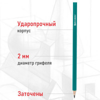 Чернографитные карандаши BRAUBERG НАБОР 12 шт, НВ, без резинки, зеленый 180677