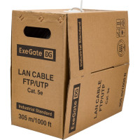 Кабель UTP ExeGate 4 пары, категория 5e, Special медь, 26AWG, бухта 305м, серый, PVC 138966