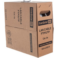 Кабель FTP ExeGate 4 пары, категория 5e, CCA, 24AWG, экран, бухта 100м, серый, PVC 281812