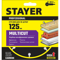 Диск отрезной по дереву для УШМ STAYER MultiCut 125х22.2мм 36860-125