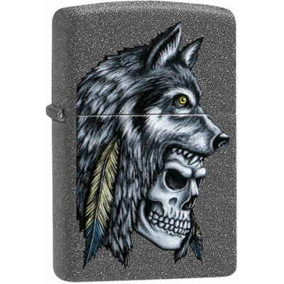 ZIPPO Зажигалка Wolf Skull с покрытием Iron Stone латунь/сталь серая матовая 38x13x57 мм 29863