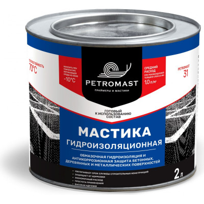 PETROMAST Мастика гидроизоляционная, 2 л / металл упаковка 6 штук 24606