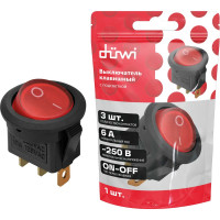 Клавишный круглый выключатель duwi 250V 6А 3с ON-OFF красный с подсветкой RWB-214, SC-214, 26848 2