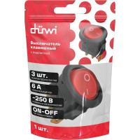Клавишный круглый выключатель duwi 250V 6А 3с ON-OFF красный с подсветкой RWB-214, SC-214, 26848 2