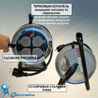 Удлинитель на катушке силовой Electraline FIXED PLATE с 4 гнезд.и защитой от перегруз.каб. H07RN-F 49030