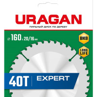 Диск пильный по дереву URAGAN Expert 160 x 20/16 мм, 40Т 36802-160-20-40_z01