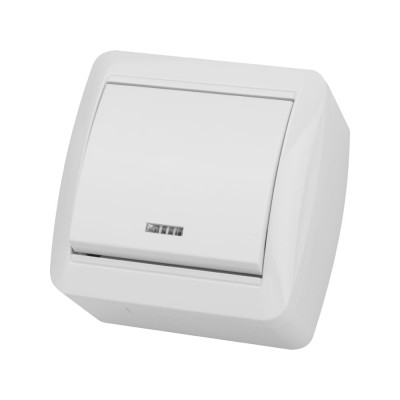 Выключатель одноклавишный накладной с подсветкой, белый IP44 TDM ELECTRIC 10А, серия "Селигер" SQ1818-0003