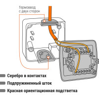 Выключатель двухклавишный накладной с подсветкой, серый TDM ELECTRIC IP44 10А серия "Селигер" SQ1818-0104