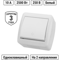 Выключатель на 2 направления накладной одноклавишный, белый IP44 TDM ELECTRIC 10А, серия "Селигер" SQ1818-0011