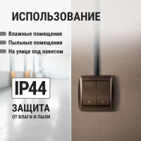 Выключатель на 2 направления двухклавишный накладной IP44 TDM ELECTRIC 10А шоколад, серия "Селигер" SQ1818-0212