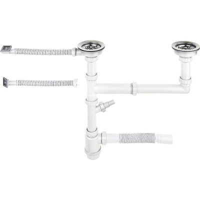 Большой двойной выпуск UKINOX с переливом, сифоном и гофросифоном S801